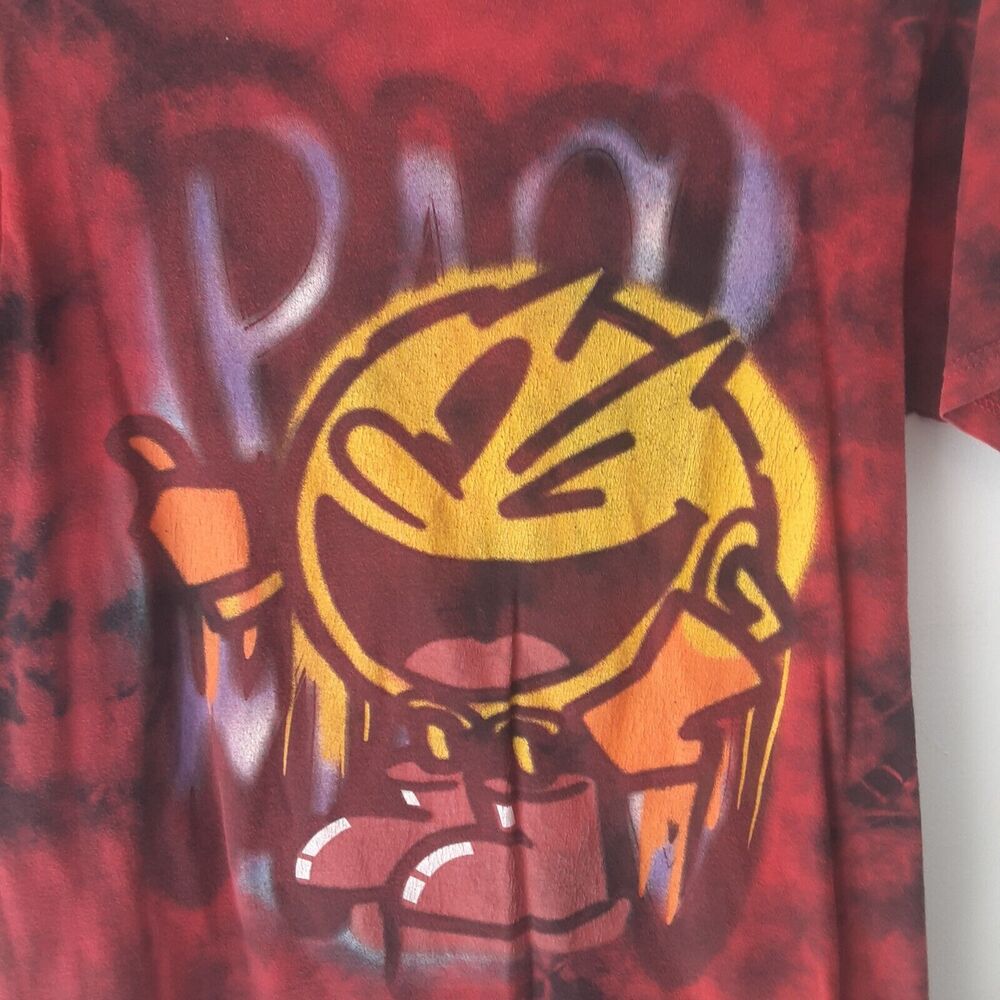 Pac Man T Shirt Graffiti Red Black Tie Dye Adult Mens Size Small